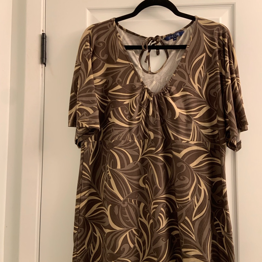 Encore Jeans Tan Relaxed Tie Front Blouse